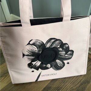 Viktor & Rolf Pale Pink Canvas Tote with Black Floral Motif